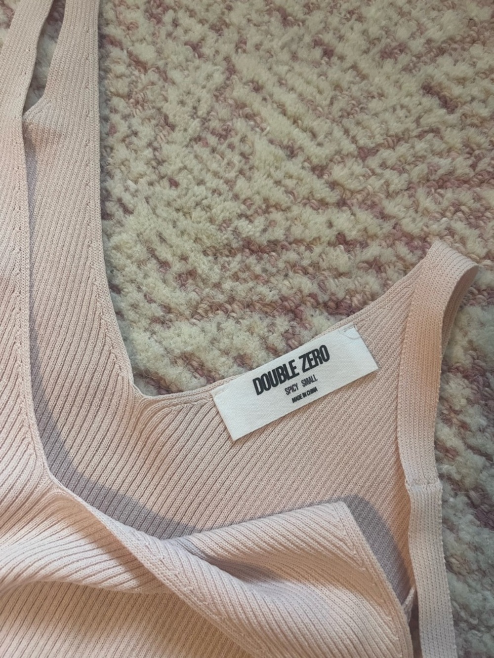 Double Zero Light Pink Ribbed V-Neck Tank Top - Picture 2 of 3